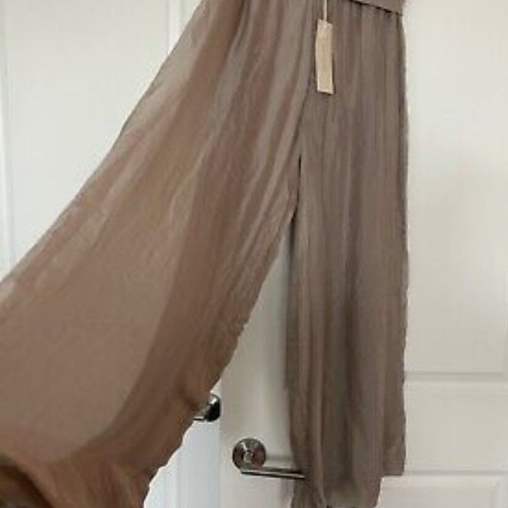 Flowy Tan Wide-Leg Pants